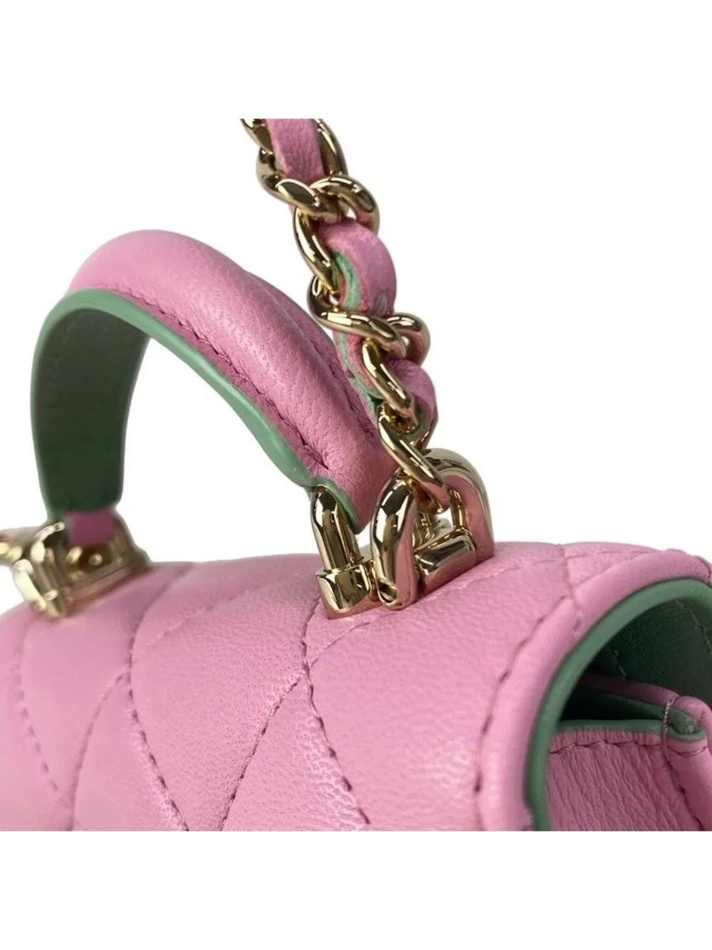 Chanel Shoulder Bag Quilted Chain Clutch Pink Light Green Lambskin